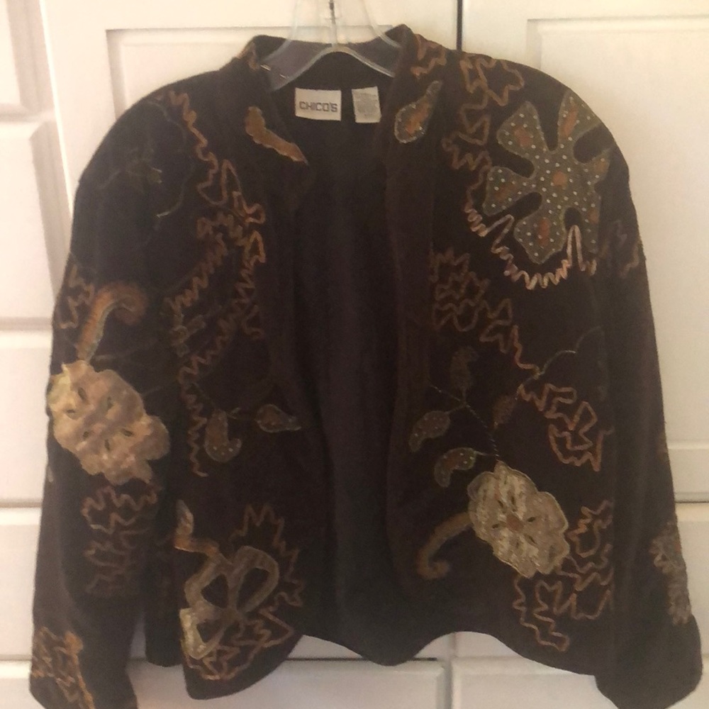 Chico's Velvet Jacket with metallic beading